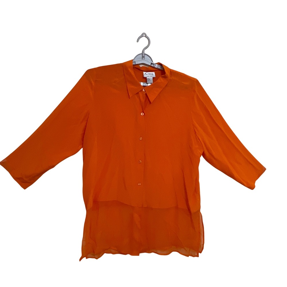 Linea by Louis Dell'Olio Blouse Women XL Orange Excellent Silk Sheer Layered Hem